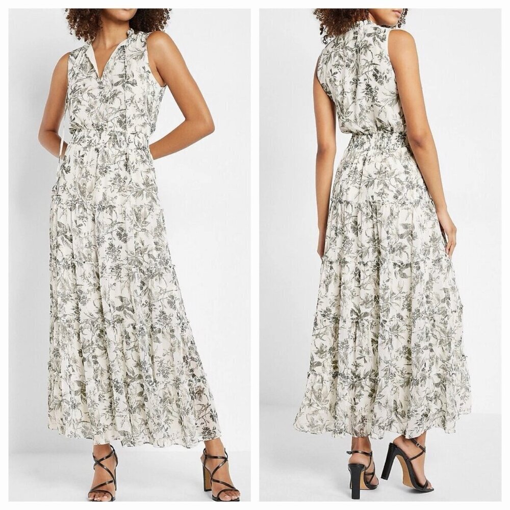 Express Floral Chiffon Tiered Maxi Dress XXS Garden Spring Summer Party